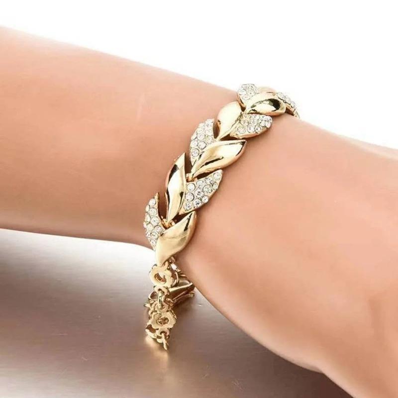 1PC Hip Hop Leaf Bracelet Women's Gold Twisted Shining Crystal Stone  Bracelet Elegant Adjustable Chain Daily Jewelry