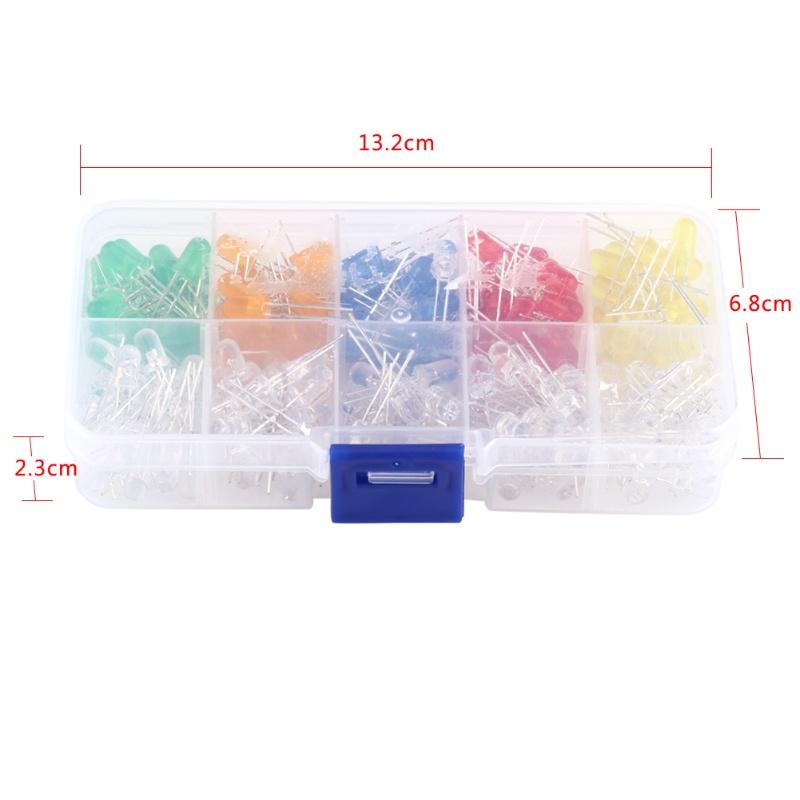200pcs 5mm LED Light Emitting Diodes Yellow Red Blue Green Orange Light Assortment Kit