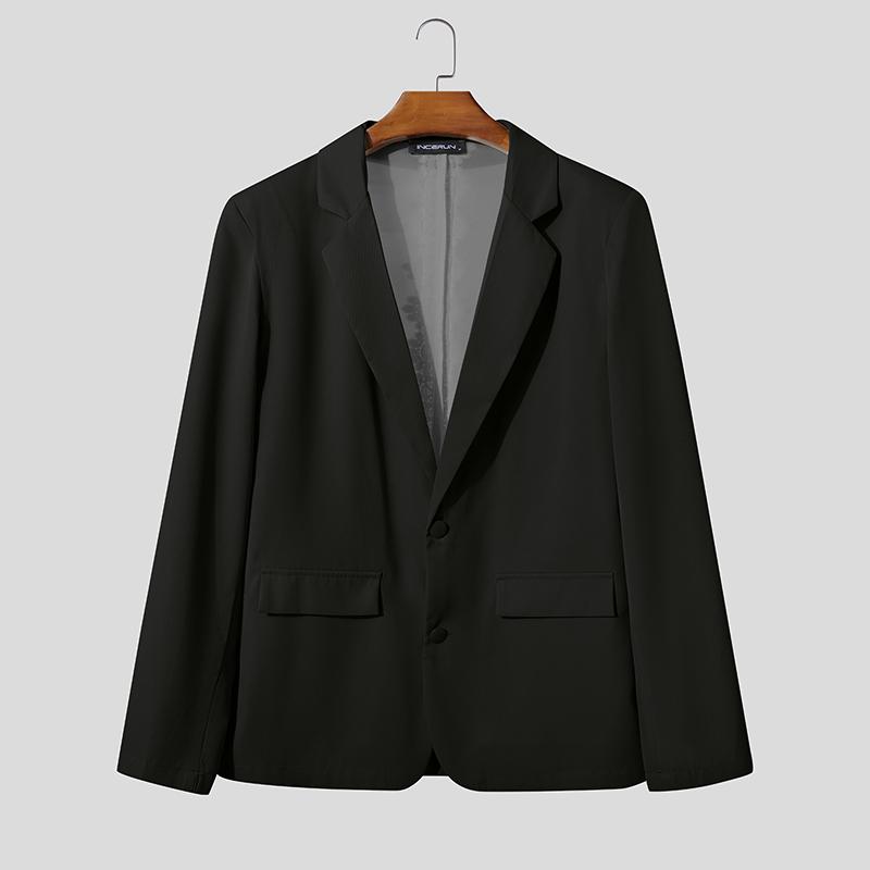 

INCERUN Мужской тонкий блейзер с длинным рукавом, кружевом сзади и прозрачной строчкой, пальто для вечеринок чёрный