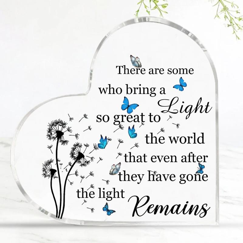 2D Flat Acrylic Heart Keepsake Sympathy Gifts Desktop Decoration Plaque, Home Decor Plaque Hanging Wall Art Decorative Garden Decoration for Room Door