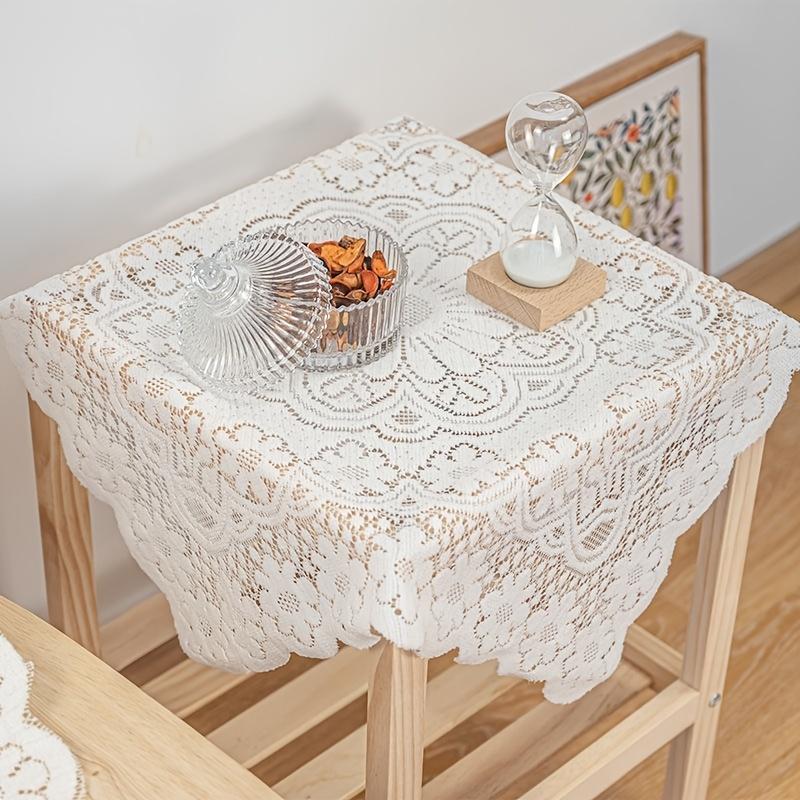 Elegant Vintage White Lace Tablecloth -Nordic Style Cover for Round and Square Tables, Sofas, and Appliances, Machine-Made with Floral Pattern