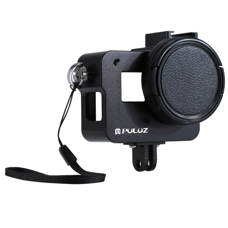 PULUZ Gehäuseschale CNC-Aluminiumlegierung Schutzkäfig mit Versicherungsrahmen und 52-mm-UV-Objektiv für GoPro HERO /7 Schwarz /6 /5