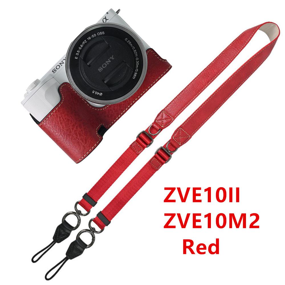 Půl pouzdro na fotoaparát z PU kůže s texturou liči pro Sony A6700 A6400 A6300 A6100 A6000 ZVE10 ZVE10II ZVE10M2 Spodní otevírací kryt s popruhem