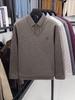 Men's Winter Striped Knitted Sweater - Faux Two-Piece with Turn-Down Collar, Fleece Lined