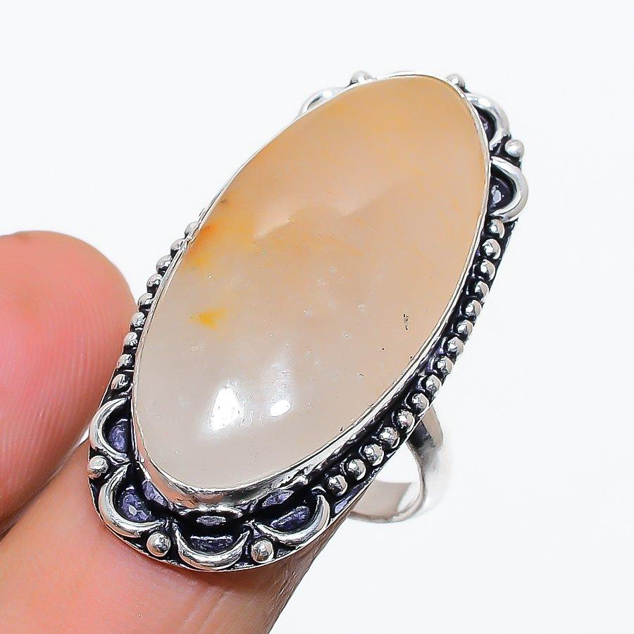 Golden Rutile Gemstone Handmade 925 Sterling Silver Jewelry Ring Size 8 SU-10601