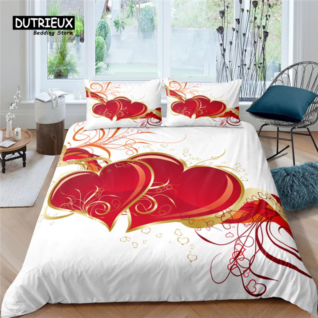 

Home Living Luxury Love Hearts Print 2/3Pcs Soft Duvet Cover Set PillowCase Queen and King Size Kids Bedding Set EU/US/AU Size EU single(135x200cm)
