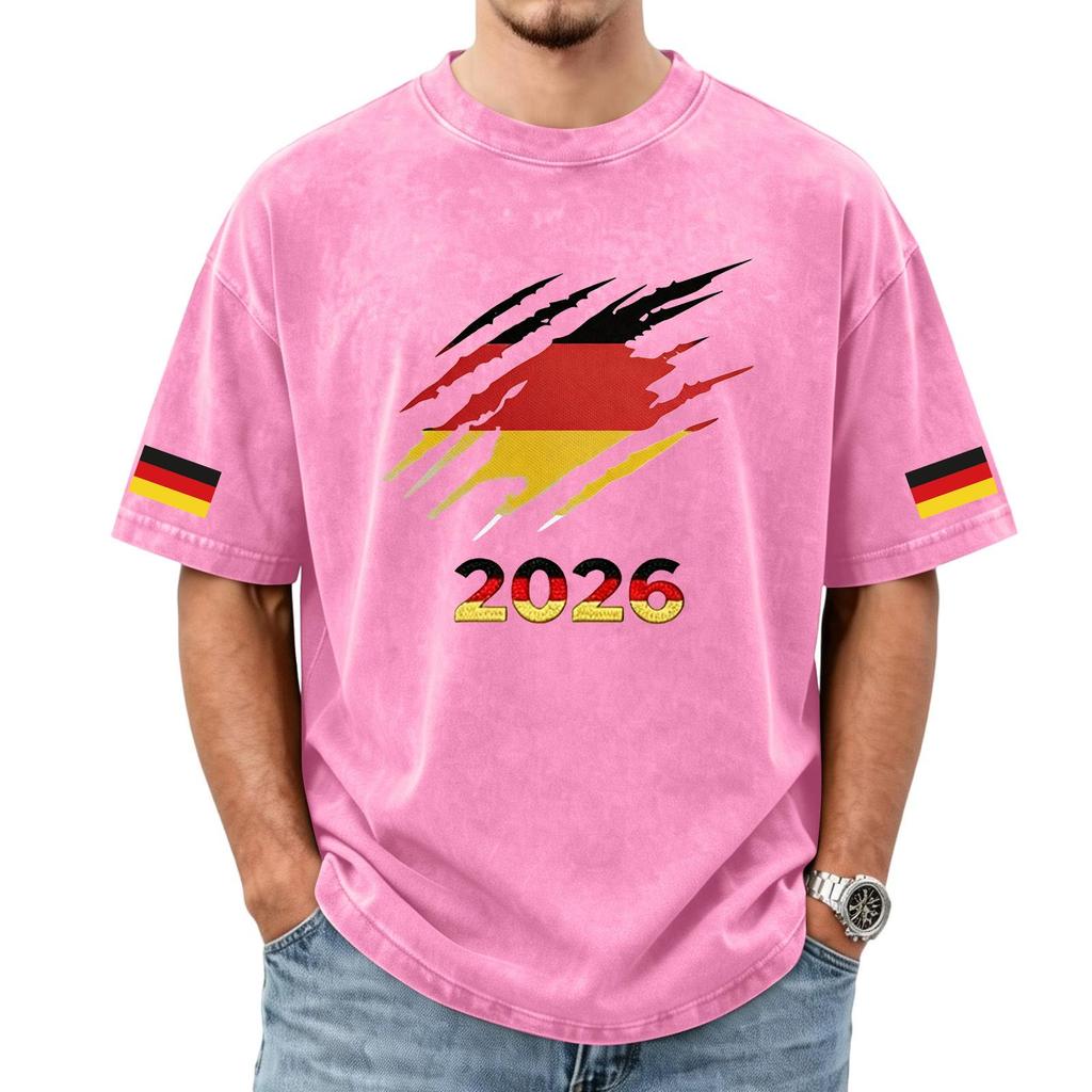 Men's German Football Graphic Print Short Sleeve T-Shirt, Effect Casual Top for Soccer Fans, Comfortable Fit