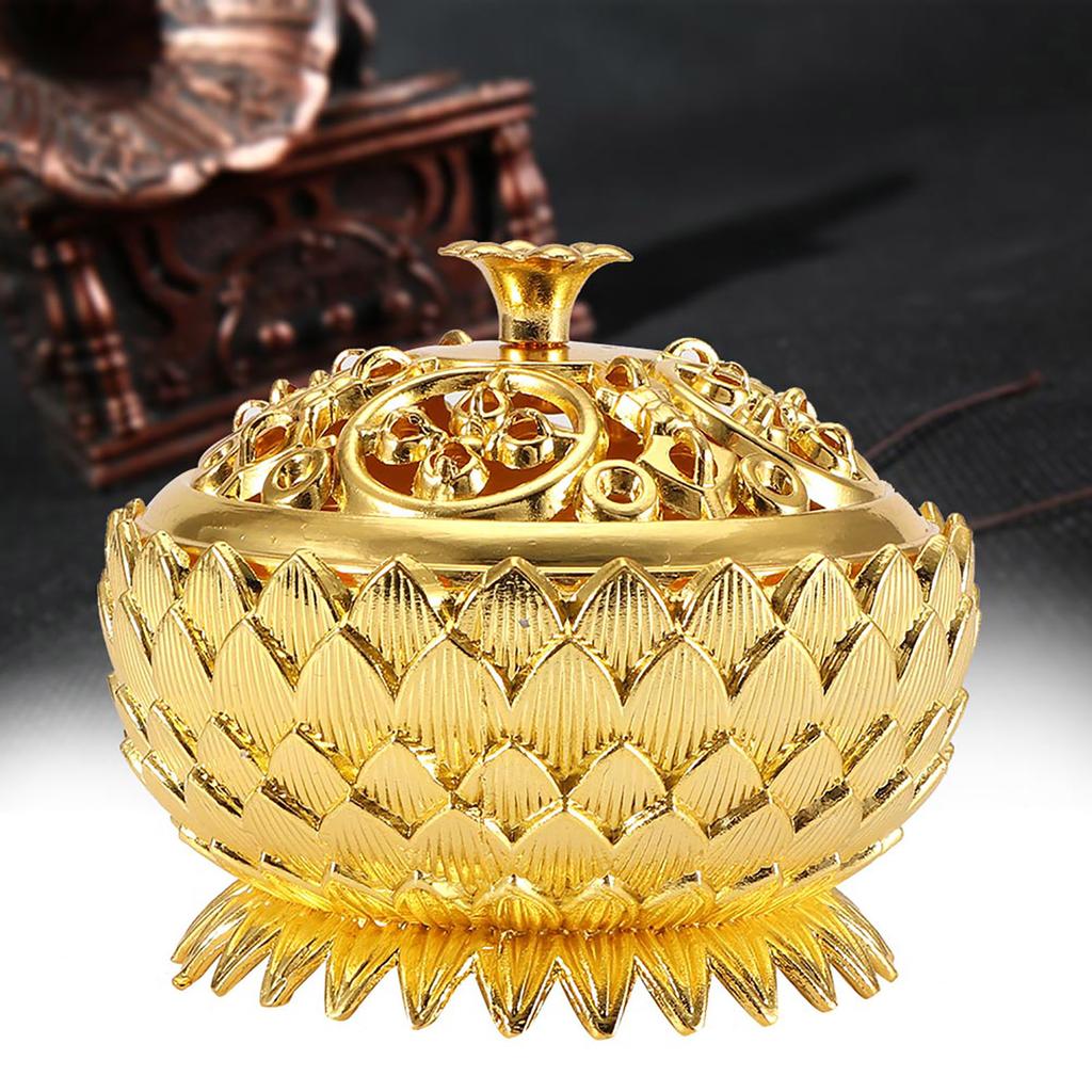 Zinc Alloy Home Decoration Lotus Incense Burner 7*5cm Joss Stick Holder(Gold)