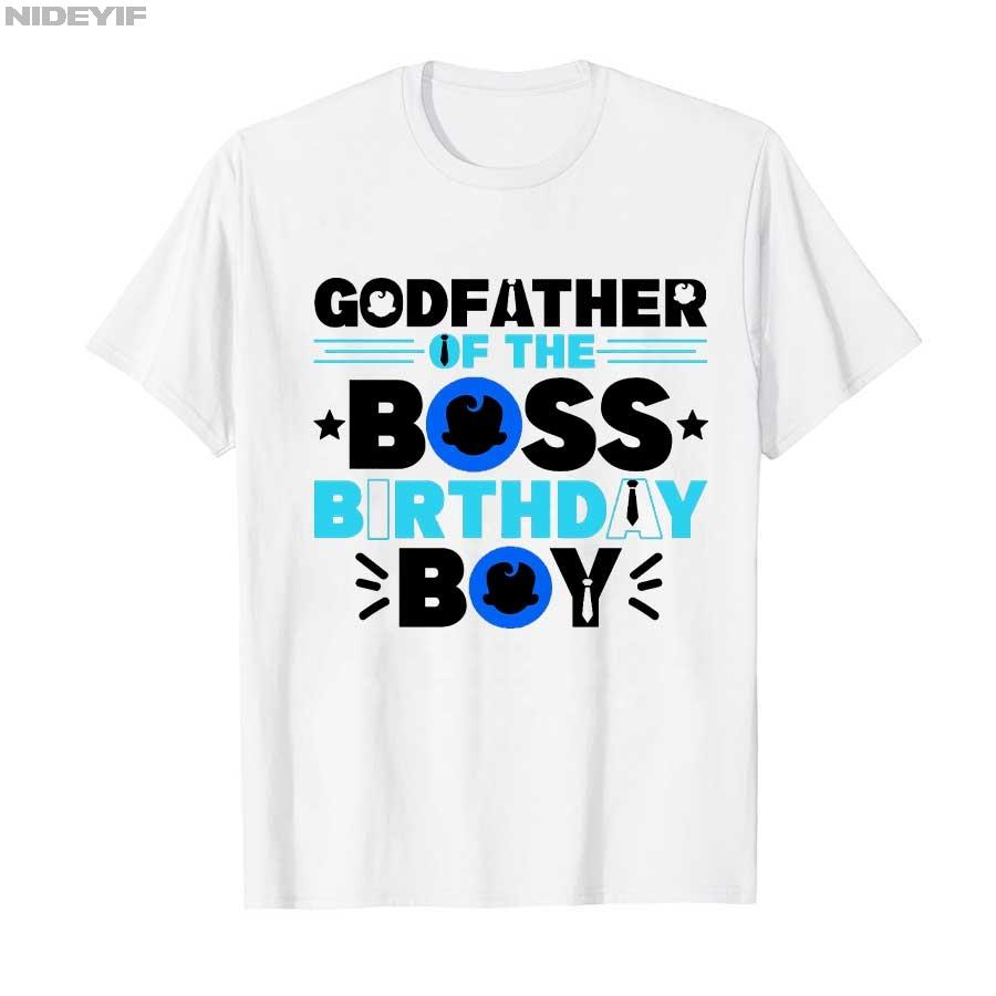 Godfather of The Boss Birthday Boy Baby Decor Family Matchin T-shirt For Men Women 100% Cotton T Shirts Short Sleeve Tops 1027-2