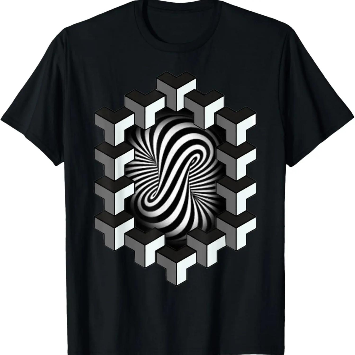 Футболка с оптической иллюзией, сакральной геометрией, шестиугольником, геометрическим узором S
