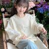 Versatile Girls' Round Neck Pullover Hoodie for Spring and Autumn - Stylish and Sweet for Older Children