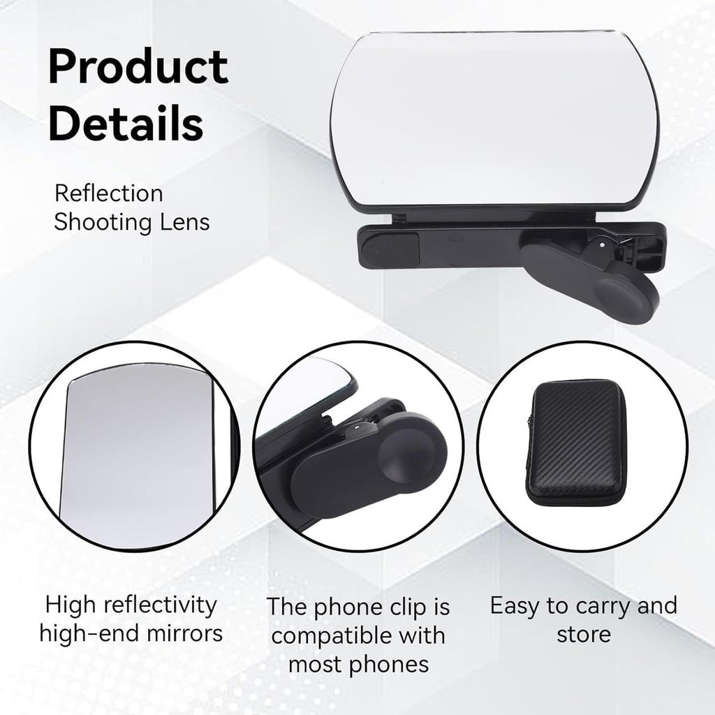 Adjustable Folding HD Glass Mirror W/ Adjustable Angle Smartphone Camera Reflection Clip Kit for Outdoor Travel Photography