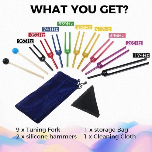 Bskivd Tuning Fork Set, 9 Color Tuning Forks for Chakra Healing, Sound Therapy, and Perfect Harmony of Body, Mind, and Spirit