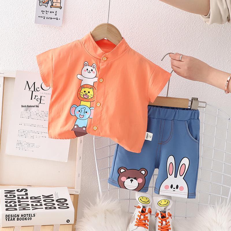 

Summer Toddler Boy Short-Sleeve Outfit: Cute and Handsome Two-Piece Set 80cm-110cm Set of 4
