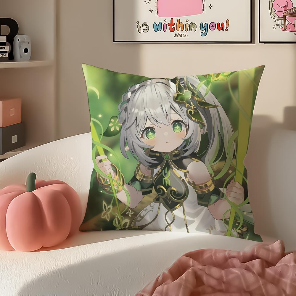 Genshin Nahida Cushion Cover Pillowcase Short Plush Invisible zipper Room Sofa Cushion Cover