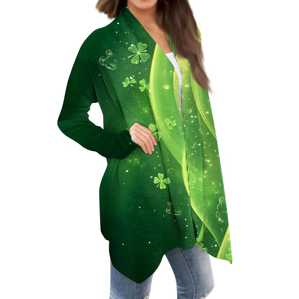 Women's Fashion Casual Christmas Print Medium Length Cardigan Jacket Coat