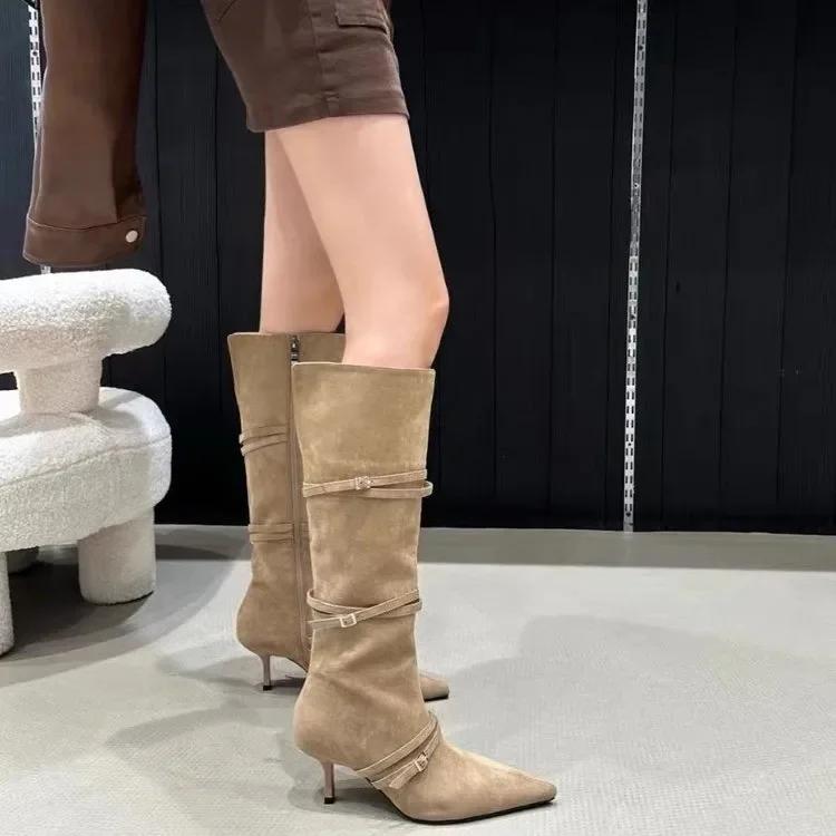 Fashion New in Woman High-heeled Boots Knee High about The Knee Trend Elegant Fashion Pointed Toe Designer Sexy
