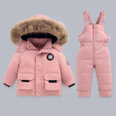 Fato de Ski Infantil Europeu e Americano Pena Seda Quente Conjunto de Inverno