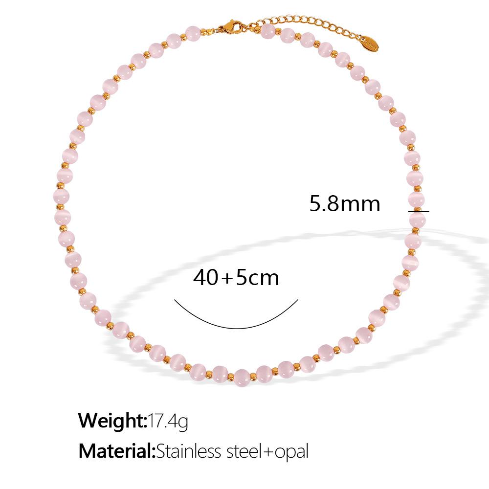 Popular Multi-Color Opal Beaded Titanium Steel Necklace Light Luxury Elegant Temperament Collarbone Chain Jewelry