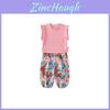 Mädchen Baby Sommer Ärmelloses Outfit Mit Geblümter Hose Und Weichem Baumwollstoff Für Kleinkindmädchen