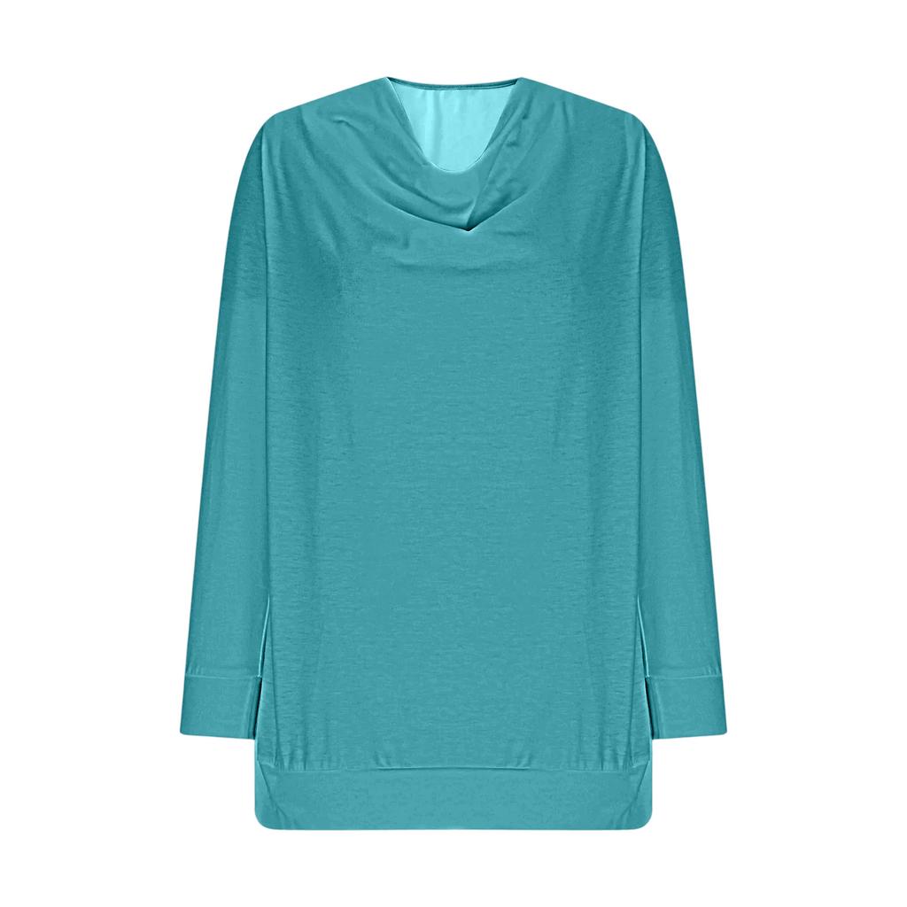 Womens Draped Cowl Neck Shirts Casual Long Sleeve Loose  Pullover Tops