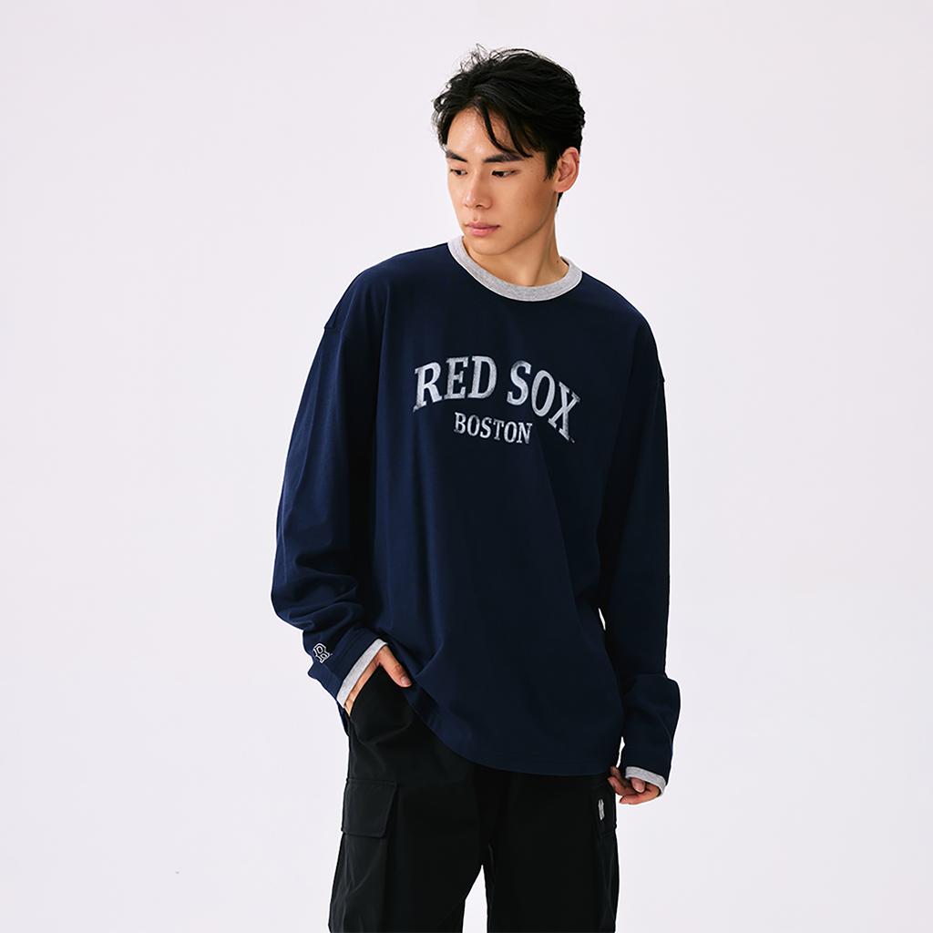 MLB Boston Red Sox FW25 Fashion Trend Loose Casual Comfortable Color Block Logo Pattern Crew Neck Long Sleeve T-Shirt Unisex Tops 3ATSV2054-43NYS