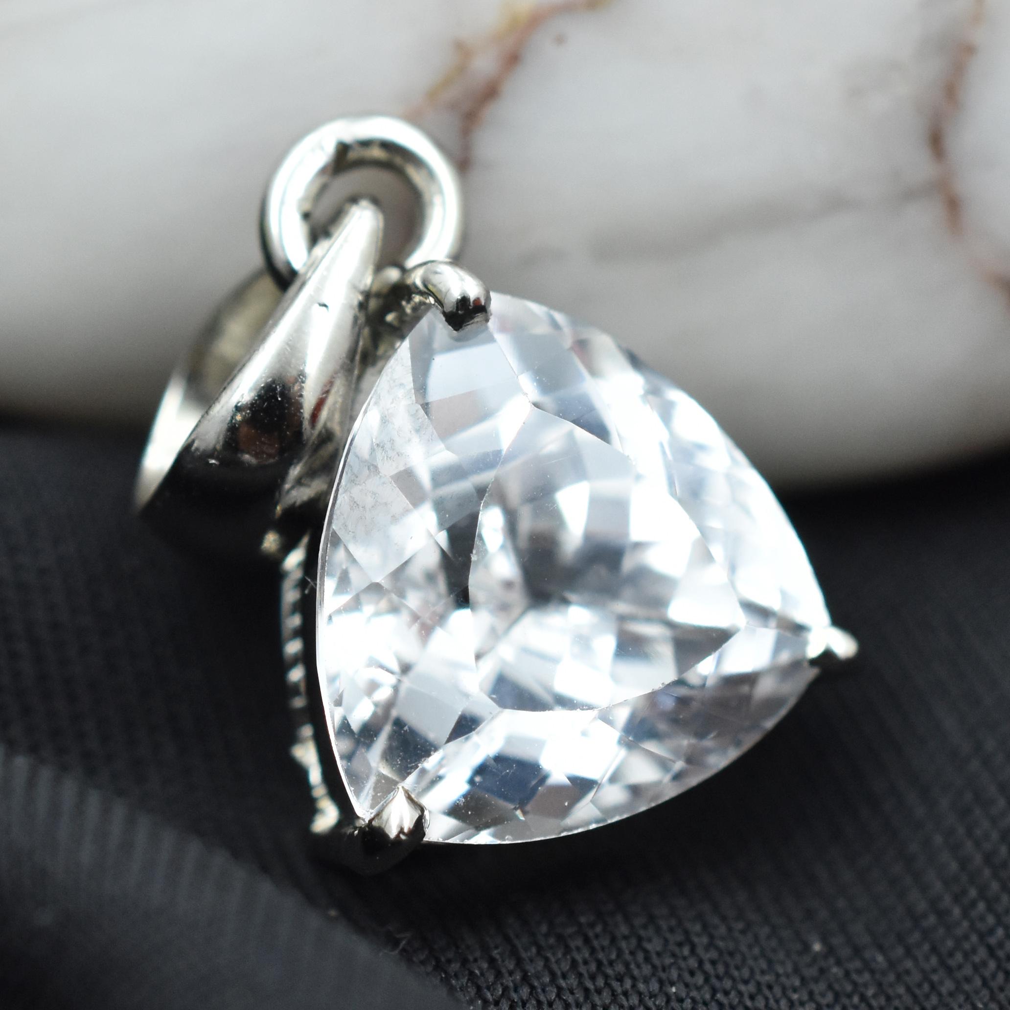

Natural Trillion Cut Pendant 18.65 Ct Sterling Silver CERTIFIED White Sapphire AR-3636-Sa
