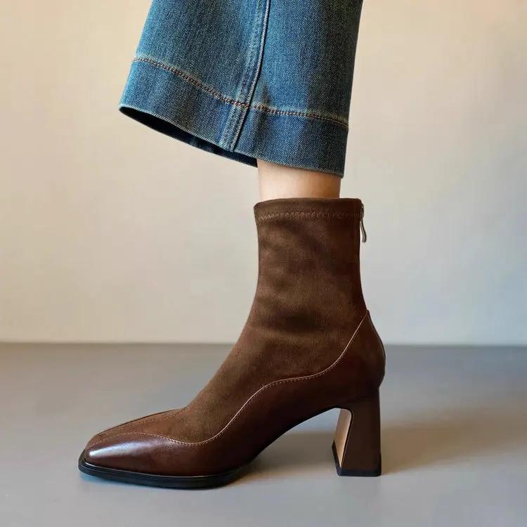 Fashion High Heel Retro Riding Boots Women's Shoes 2024 New Spring and Autumn Winter Korean Version Sleeve Small Ankle Boots