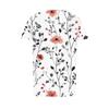 Women's Fashionable Casual Pleated Round Neck Striped Flower Printed Short Sleeved T Shirt Top