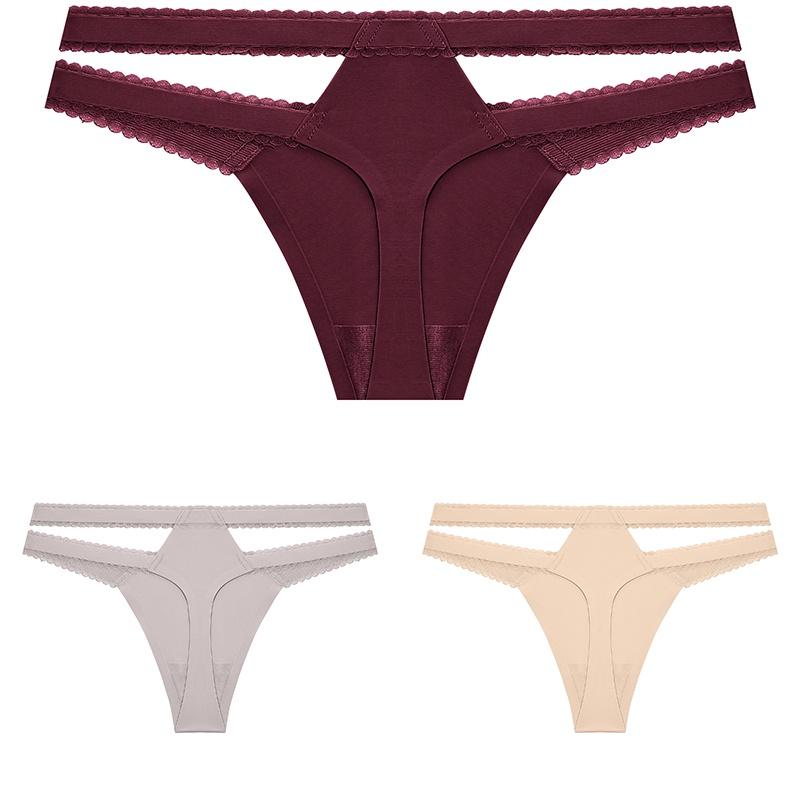 FINETOO 3Pcs/Set Women Thongs V Waist G-String Solid Color Striped Panties Female T-Back Underwear Intimate Lingerie