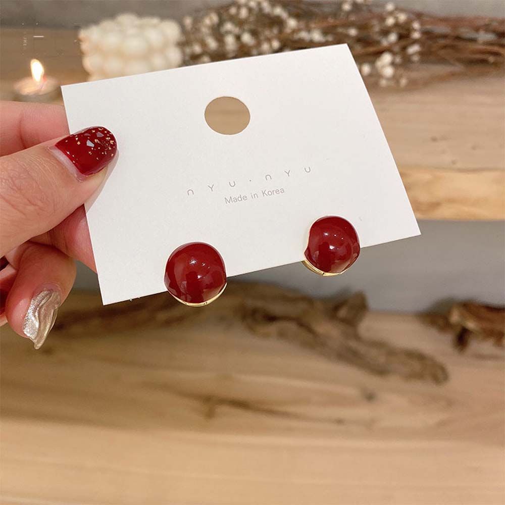Red Bean Circle Huggie Earrings Fashion Jewelry Gift Women Hoop Earrings Korean Style Earrings