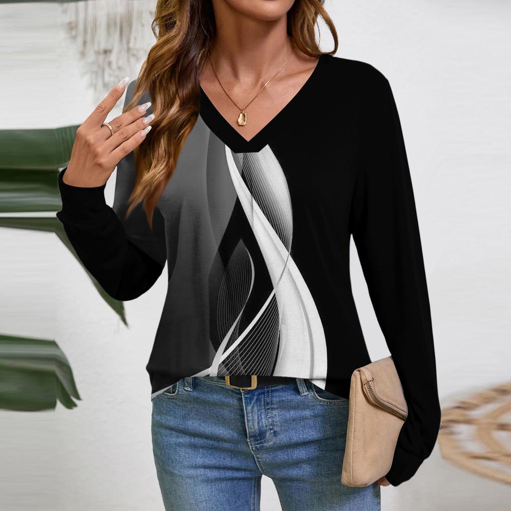 Women Long Sleeve Tops Dressy Casual V Neck Tshirts Basics Tee Vacation Fall Fashion Clothes