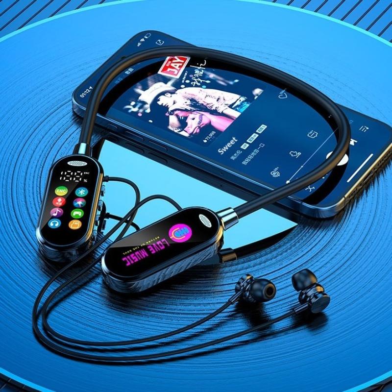 Bluetooth 5.4 Earphones Neckband Headphones Color Screen Wireless Headsets Noise Reduction Earbuds Earphone Monitor