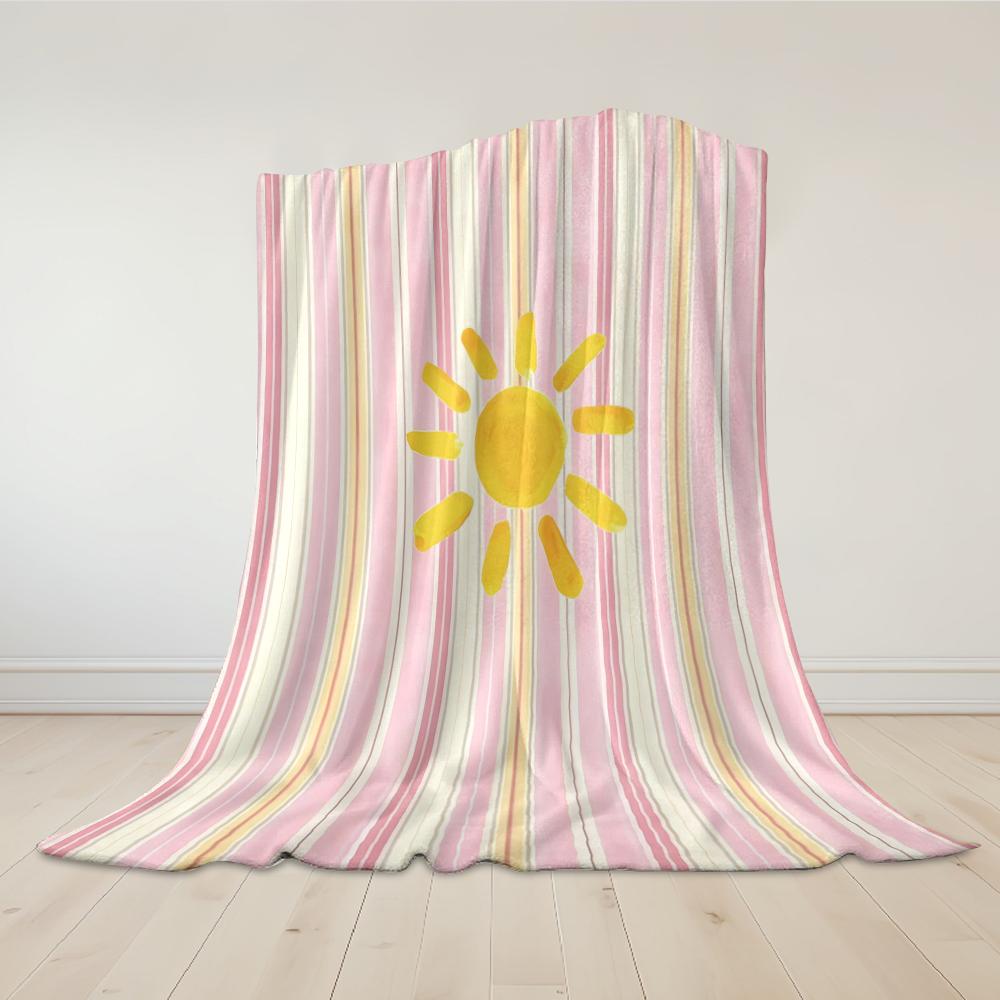 Pink Stripe Sunny Flannel Blanket Warm Soft Halloween Christmas Couch Warm Cozy Decorative Decor Gift for All Season