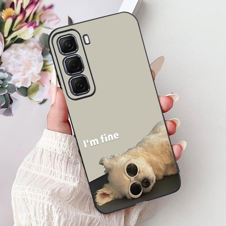 For Infinix Hot 50 4G Phone Case Hot 50 Pro+ 4G Hot50 Pro Elegant Floral Cat Pattern Black Silicone Soft TPU Cases