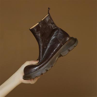 Fashion New Autumn Winter Genuine Leather Women Boots Fashion Chelsea Boots for Women Round Toe Short Boots Platform Shoes Botines Mujer
