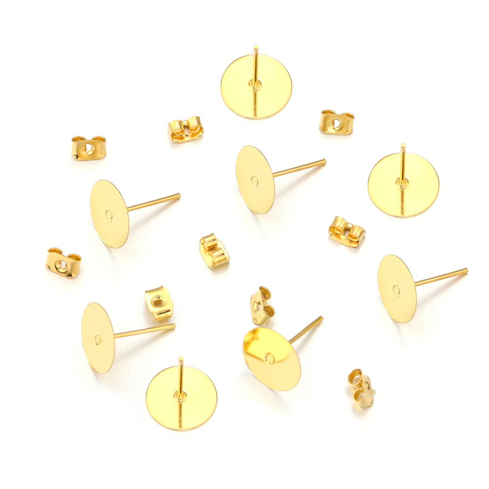 100-200pcs/lot Metal Blank Post Earring Studs Base Pins With Earring Plug Earring Base Tray For Jewelry Making DIY Earring