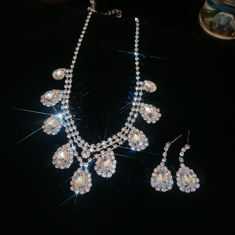 Luxus Perlen- & Diamant-Wassertropfen-Ohrring- & Halsketten-Set - Elegante High-End Damenmode