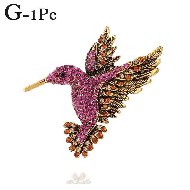 Nouveau strass coloré colibri broche animaux broches pour les femmes mode Vintage Corsage poitrine broche manteau écharpe vêtements broches