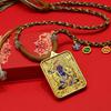 Tibetan Zodiac Eight Protectors Thangka Gold-Inlaid Square Pendant Necklace