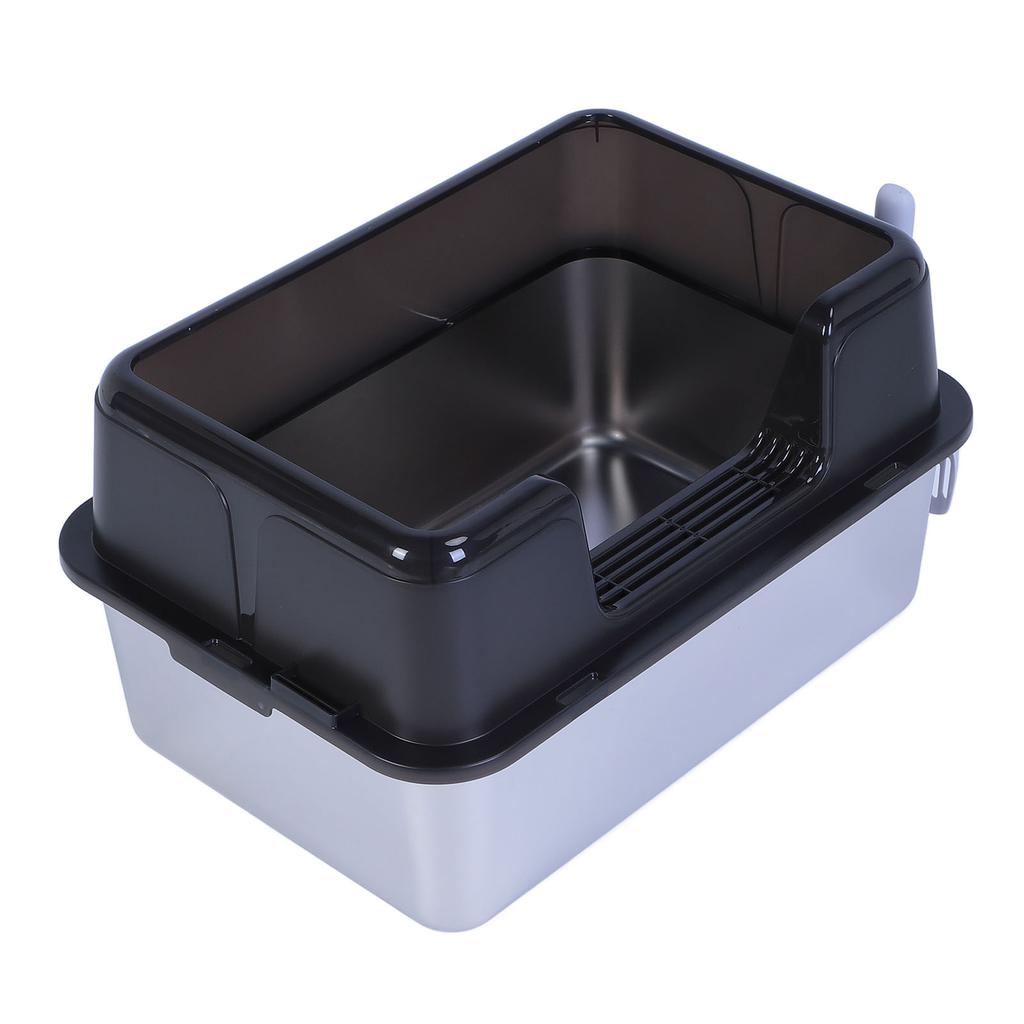 Metal Litter Box Stainless Steel 20L Easy to Clean Anti Splashing High Sided Large Kitty Litter Tray for Indoor Cats
