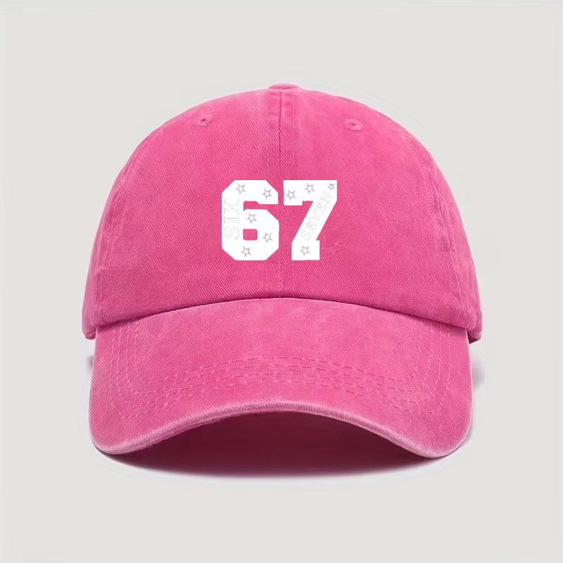 

1PC washed 67 star hat! Soft top breathable+adjustable headband, suitable for retro fashion accessories for commuting/travel троянди рожеві кольору