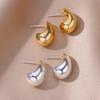 Vintage Chunky Dome Drop Earrings For Women Gold Plated Glossy Stainless Steel Thick Teardrop Earrings Christmas Jewelry Gift
