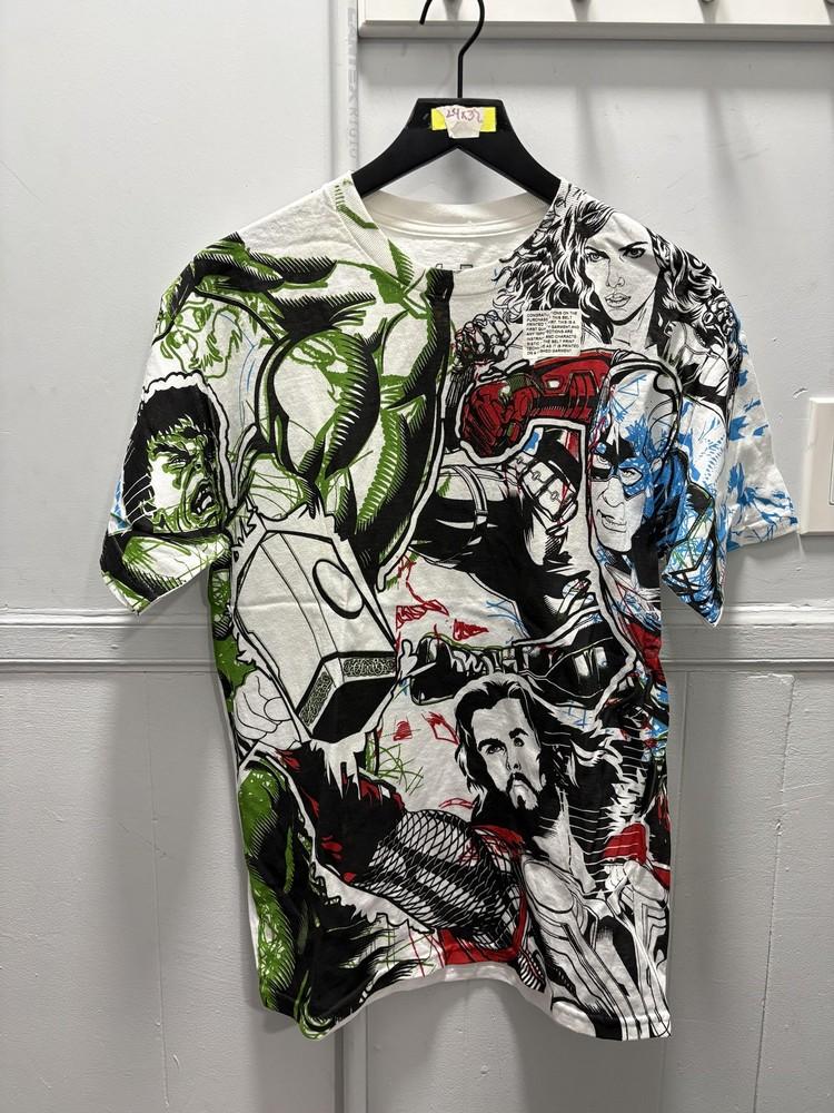 Marvel Avengers Shirt Mens Medium White All Over Graphic 2012 Mad Engine Tee Unisex T-Shirt L