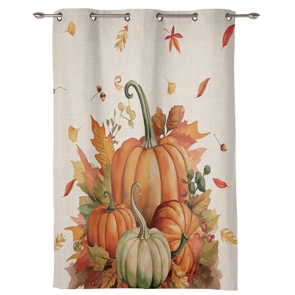 Thanksgiving Kürbis Herbst Ahornblatt Vorhänge für Schlafzimmer Wohnzimmer Fensterdekorationen Jalousien Küche Heimdeko Vorhänge