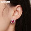 WOSTU Statement Jewelry 925 Sterling Silver Huge Ruby Red AAA Zircon Heart Stud Earrings Women Wedding Engagement Jewelry Gift