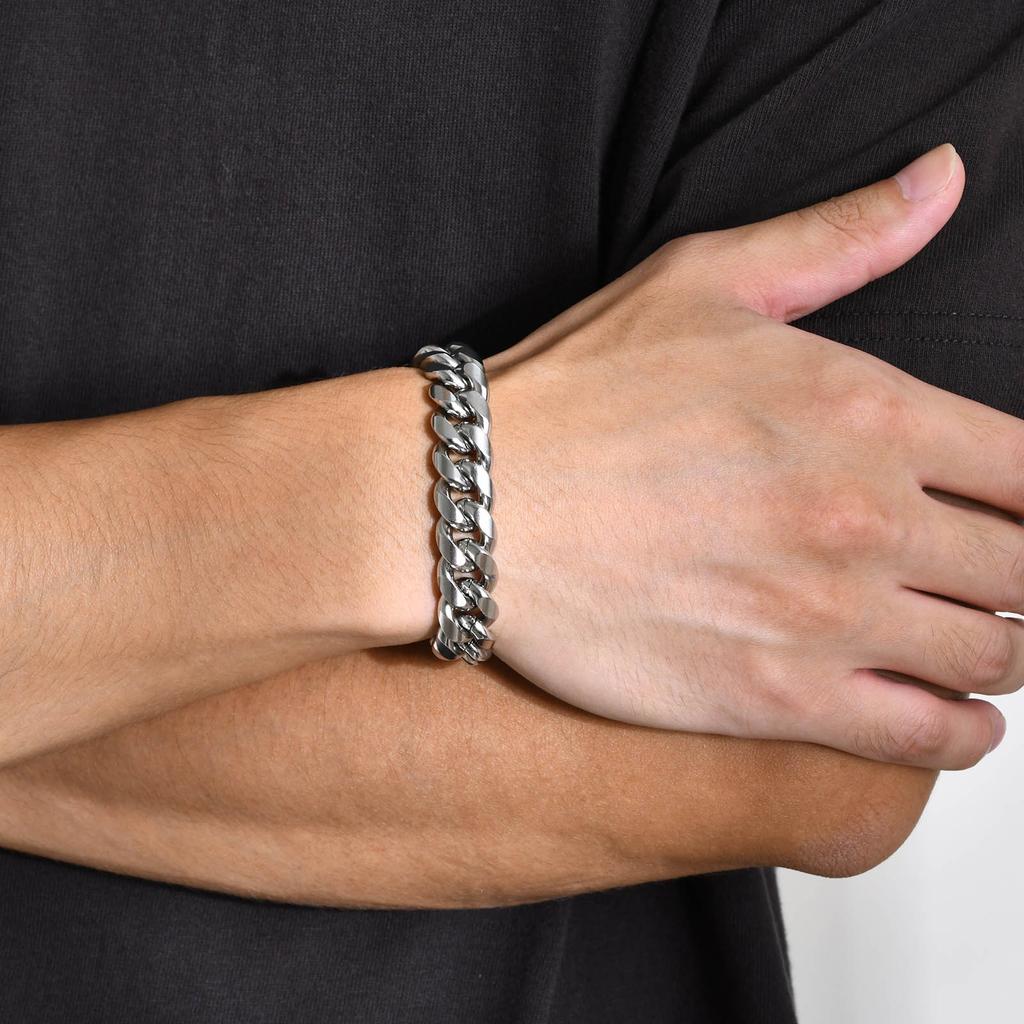 6-12MM Cuban Chain Mens Bracelet,Waterproof Stainless Steel Curb Link Chain Wristband,Punk Zircon Gifts