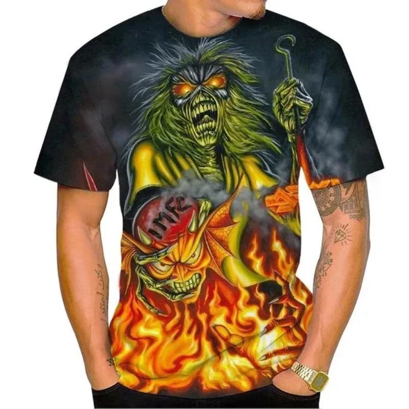 Fashionable and Interesting Skull Pictures for Men's T-shirts Trend Digital Printing Casual Round Neck Short Sleeved Tops