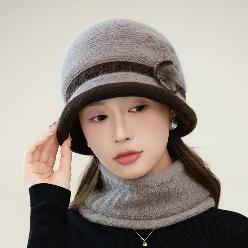 Pletená teplá čepice z králičích vlasů na podzim a zimu vhodná pro starší lidi středního věku s přidanou sametovou rybářskou čepicí Silná univerzální čepice