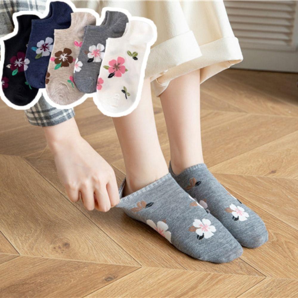 5 Perechi Șosete Glezniere Bărci cu Flori de Bumbac Inimă Șosete de Dama Șosete Scurte Moi Iubire Doamnă